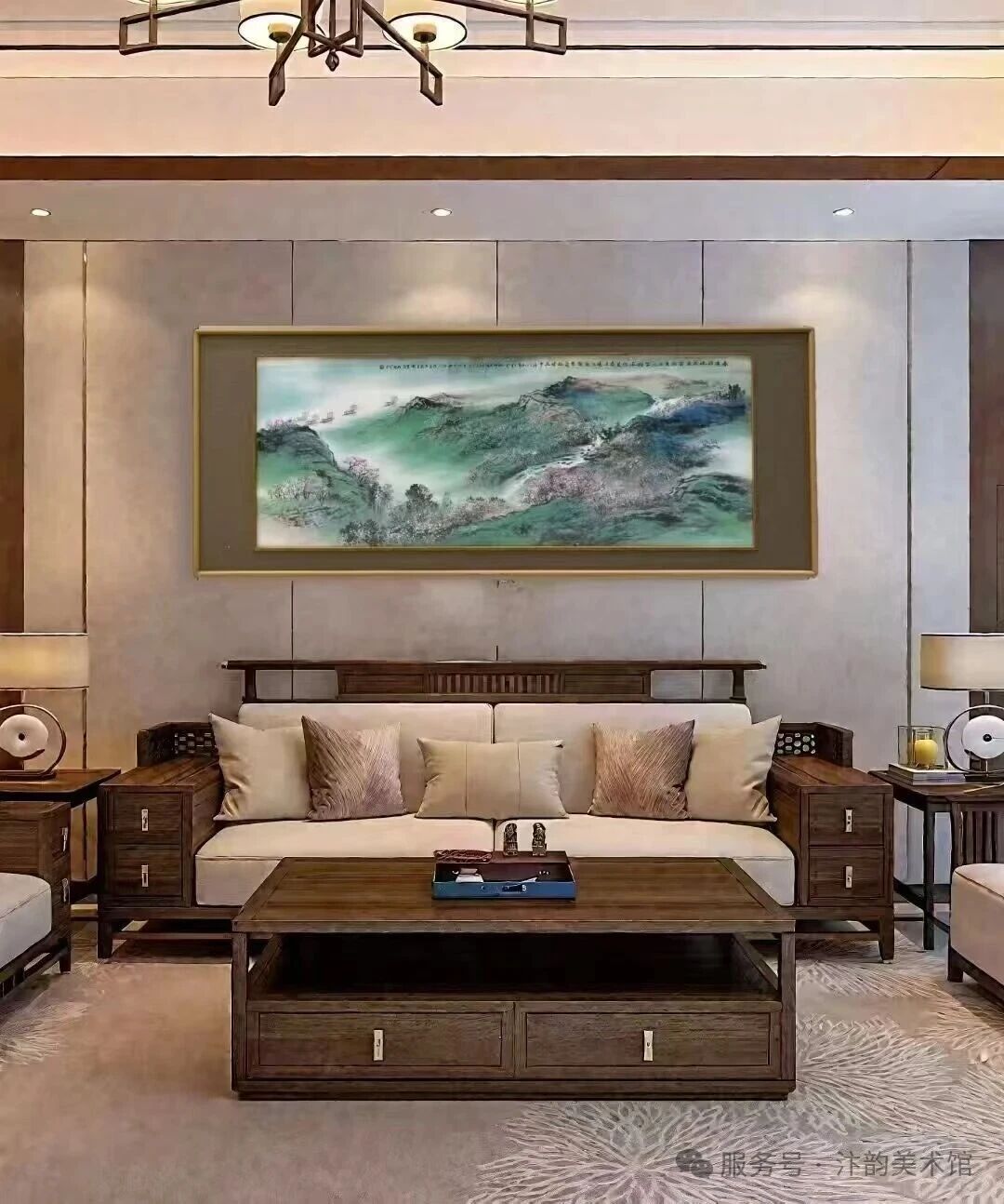 客厅青绿山水实景照片